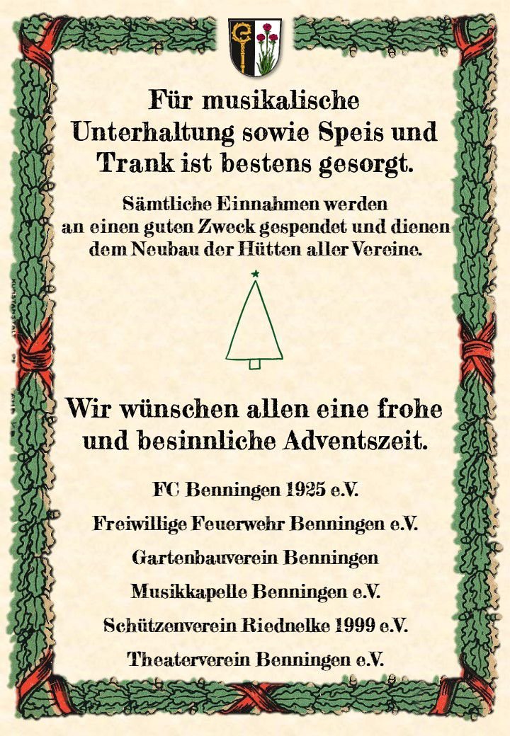 Ankündigung des Benninger Adventshüttenfests des Theatervereins